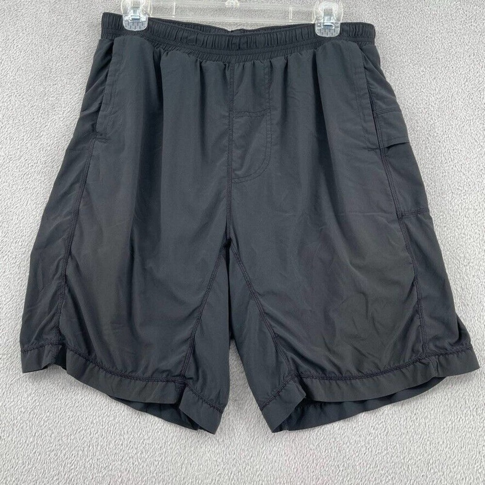 Lululemon Mens Athletic Shorts Black Wet Dry Warm Lined Elastic Waist Pockets